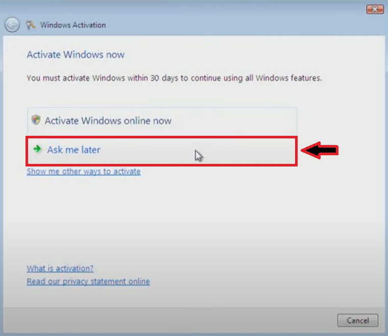 30 day trial windows vista on restart