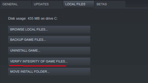 Verify integrity of game files steam