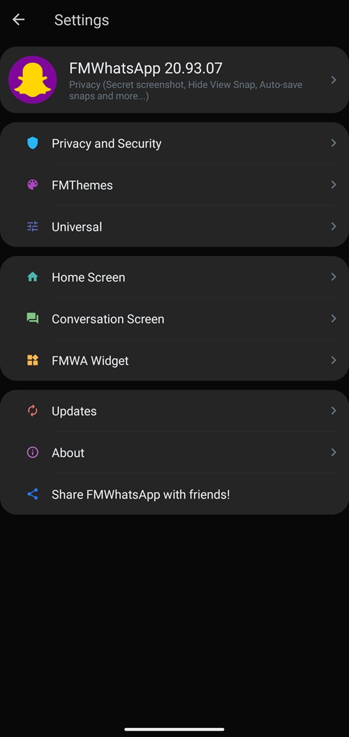 Fmwhatsapp settings menu