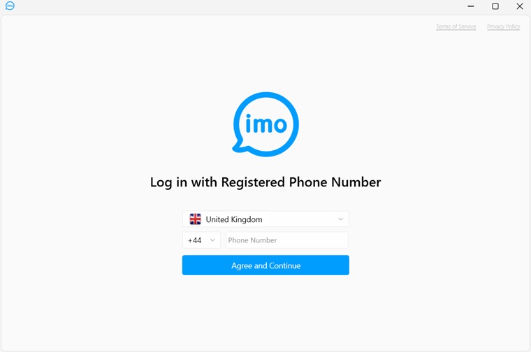 Imo first time login screen