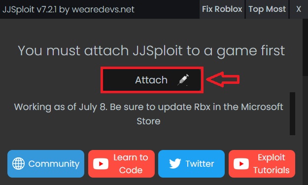 Attaching JJSploit to the game