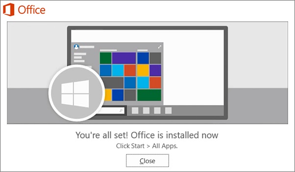 Microsoft office installation complete