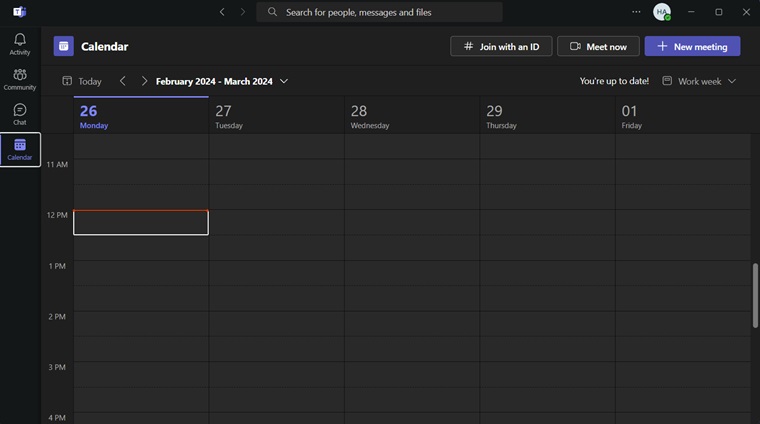 Microsoft teams calendar tab