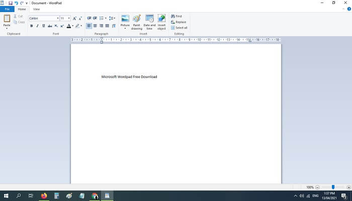 Microsoft wordpad screenshot