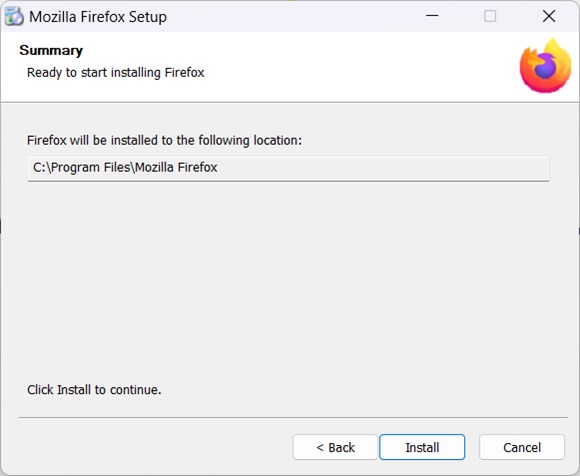 Mozilla firefox installation ready step