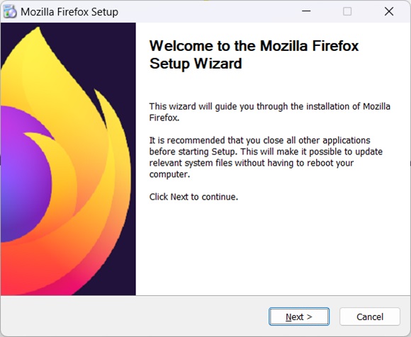 Mozilla firefox offline installer launch screen