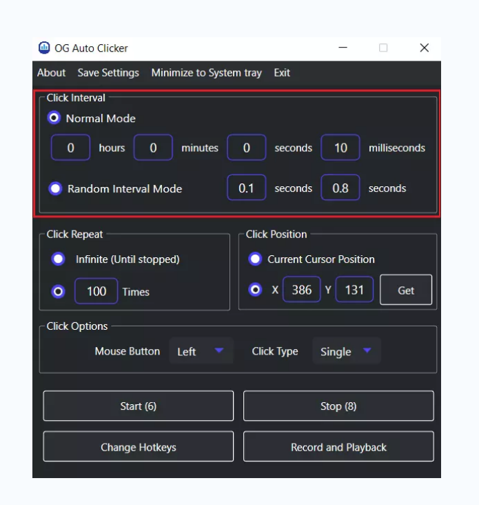 Og auto clicker interface