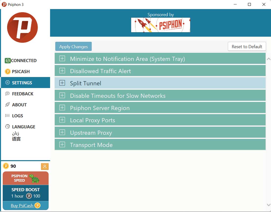 Psiphon 3 best settings