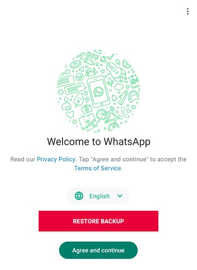 FMWhatsApp first time launch and app setup screen
