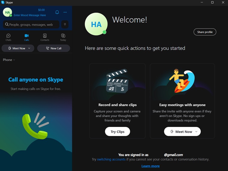 Skype voice and video calling