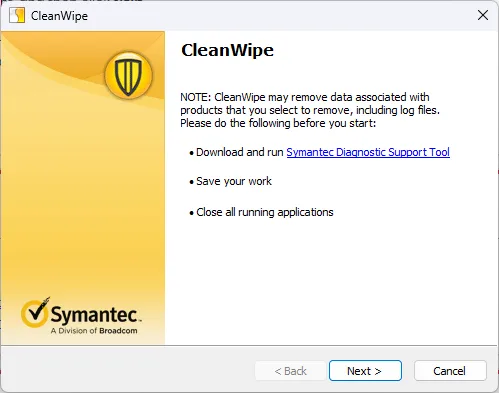 Symantec cleanwipe removal tool screenshot 1