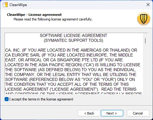Symantec cleanwipe removal tool screenshot 2