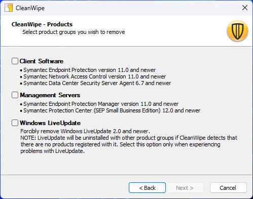 Symantec cleanwipe removal tool screenshot 3
