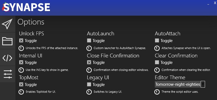 Synapse x roblox executor options menu