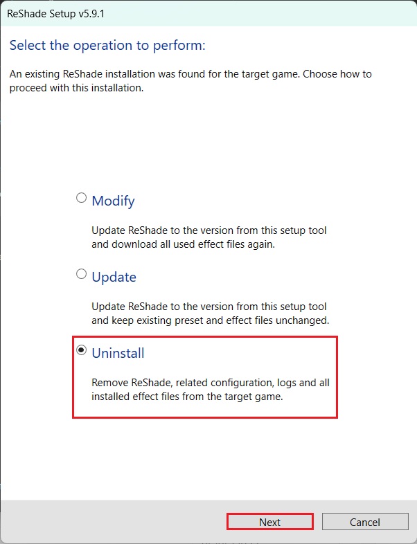 Uninstalling reshade from its setup