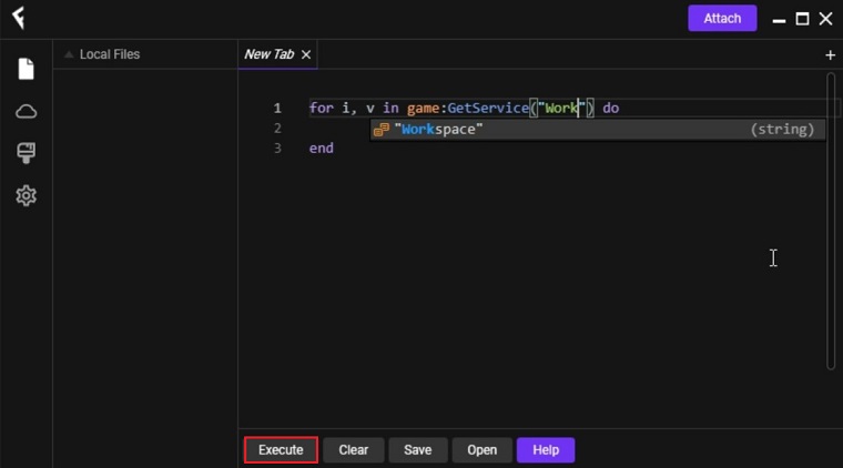 Lua scripting screen in Fluxus executor for Roblox