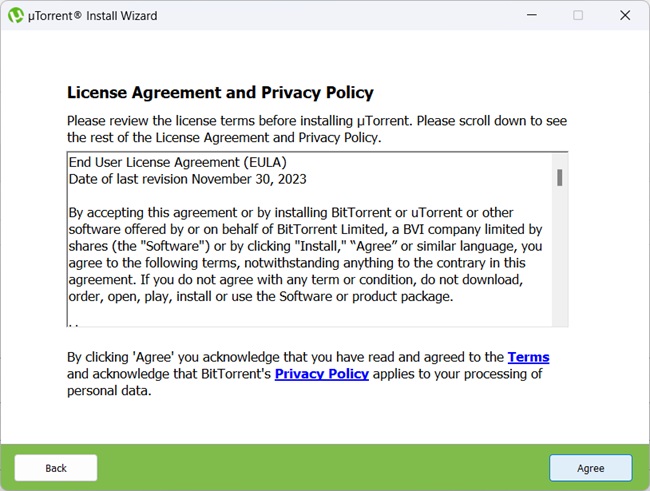 Utorrent setup tos agreement step