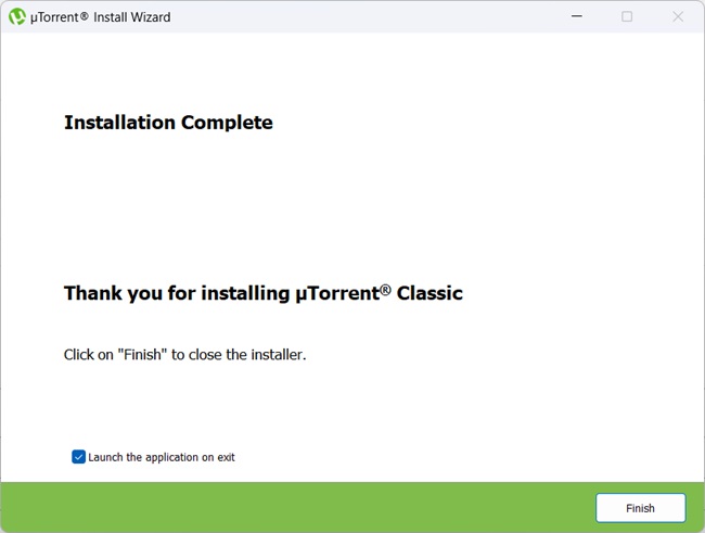 Utorrent choosing installation complete