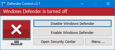 Windows defender is turned off