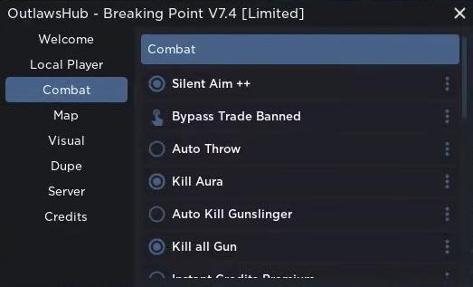Outlaws hub breaking point script gui